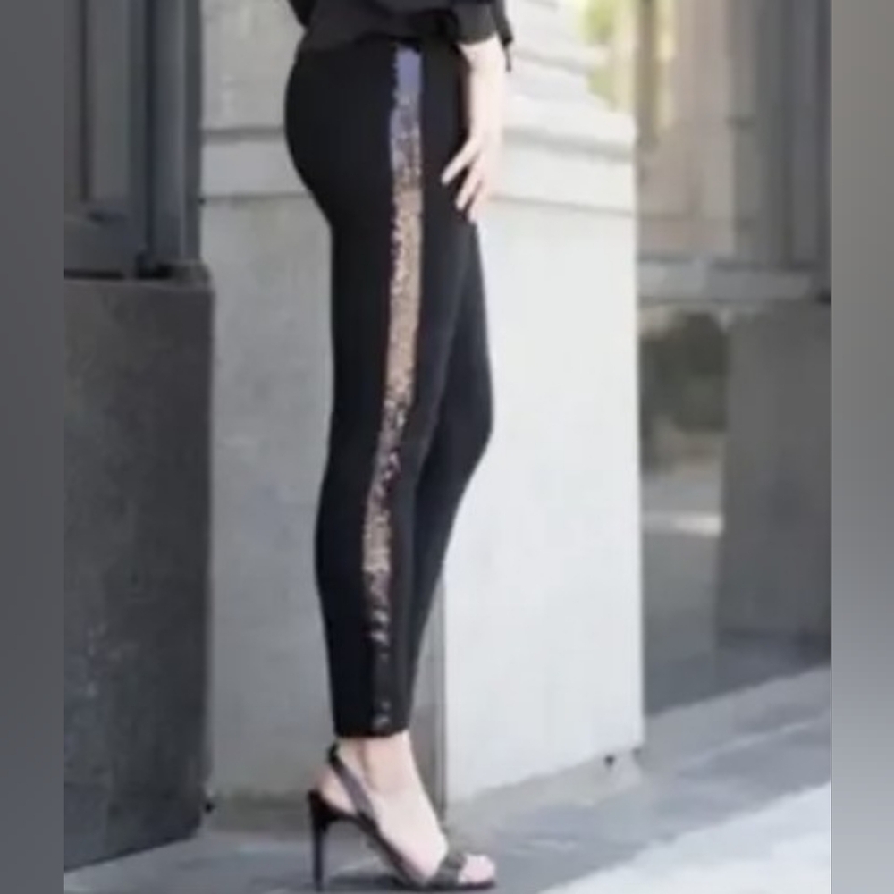 SPANX Black Skinny Ankle -Tuxedo Sequin stripe - Size L